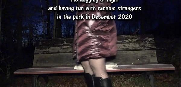  Dogging slut Jessica creampied by strangers on a park bench